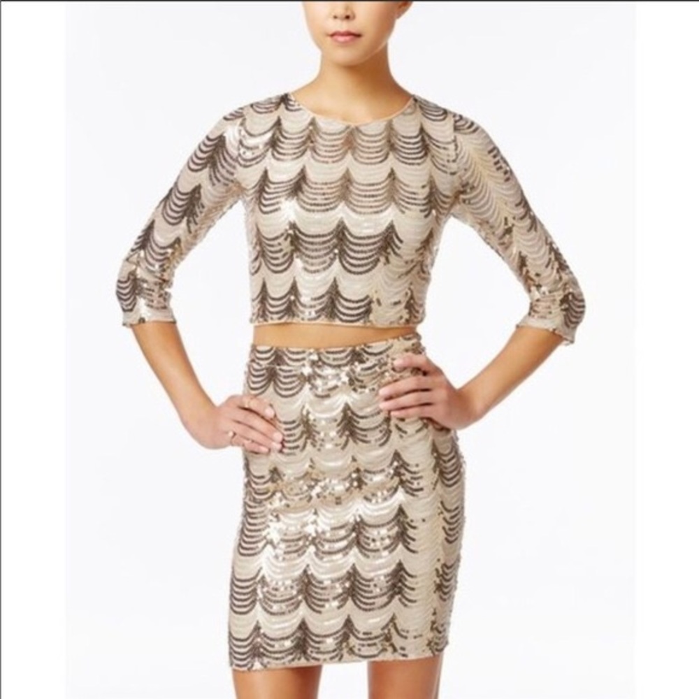 Crystal Doll | 2 Piece Gold Sequined Dress